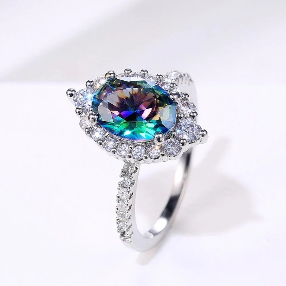 *NEW 925 Sterling Silver Mystic Topaz Halo Ring